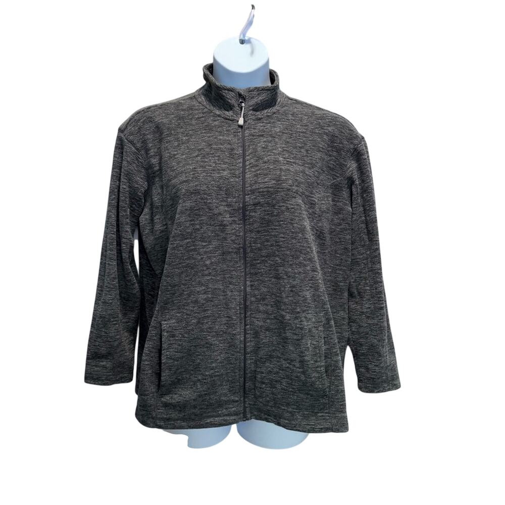 Danskin Fleece Jacket Women 1X Plus Gray Full Zip Mock Neck Sweater Athleisure